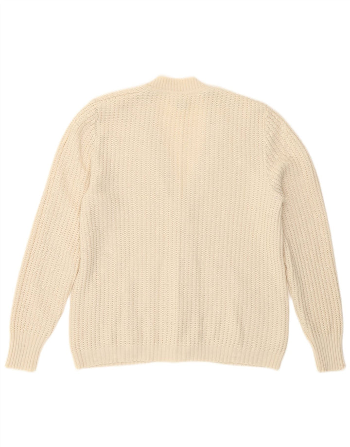 Pulover cardigan Vintage pentru femei IT 48 XL Lână virgină albă