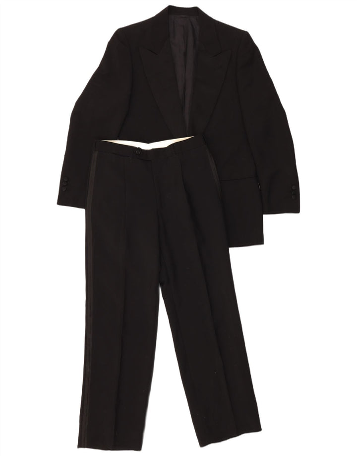 VINTAGE Set bărbați 1 nasture 2 piese IT 46 Small W29 L29 Lână neagră