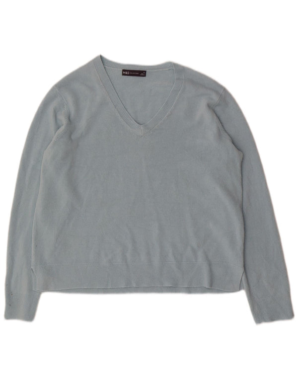 Marks & Spencer Womens V-Neck Jumper Sweater UK 16 Large Turquoise Acrylic
