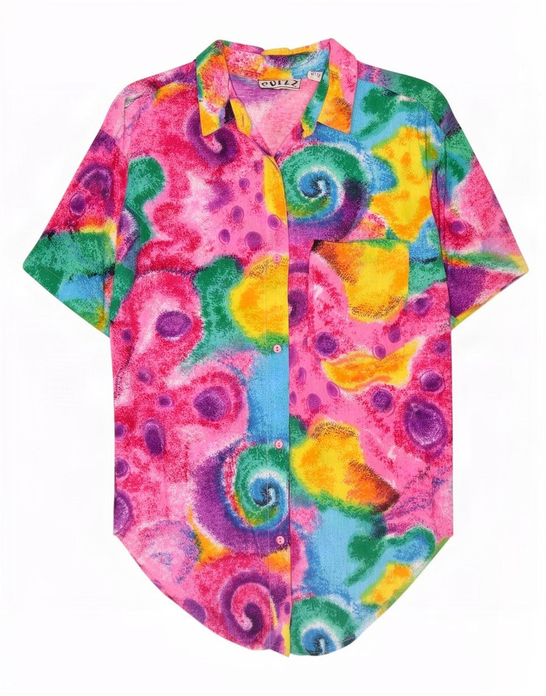 Bluză de cămașă cu model abstract pentru femei vintage UK 14 Medium Multicolor
