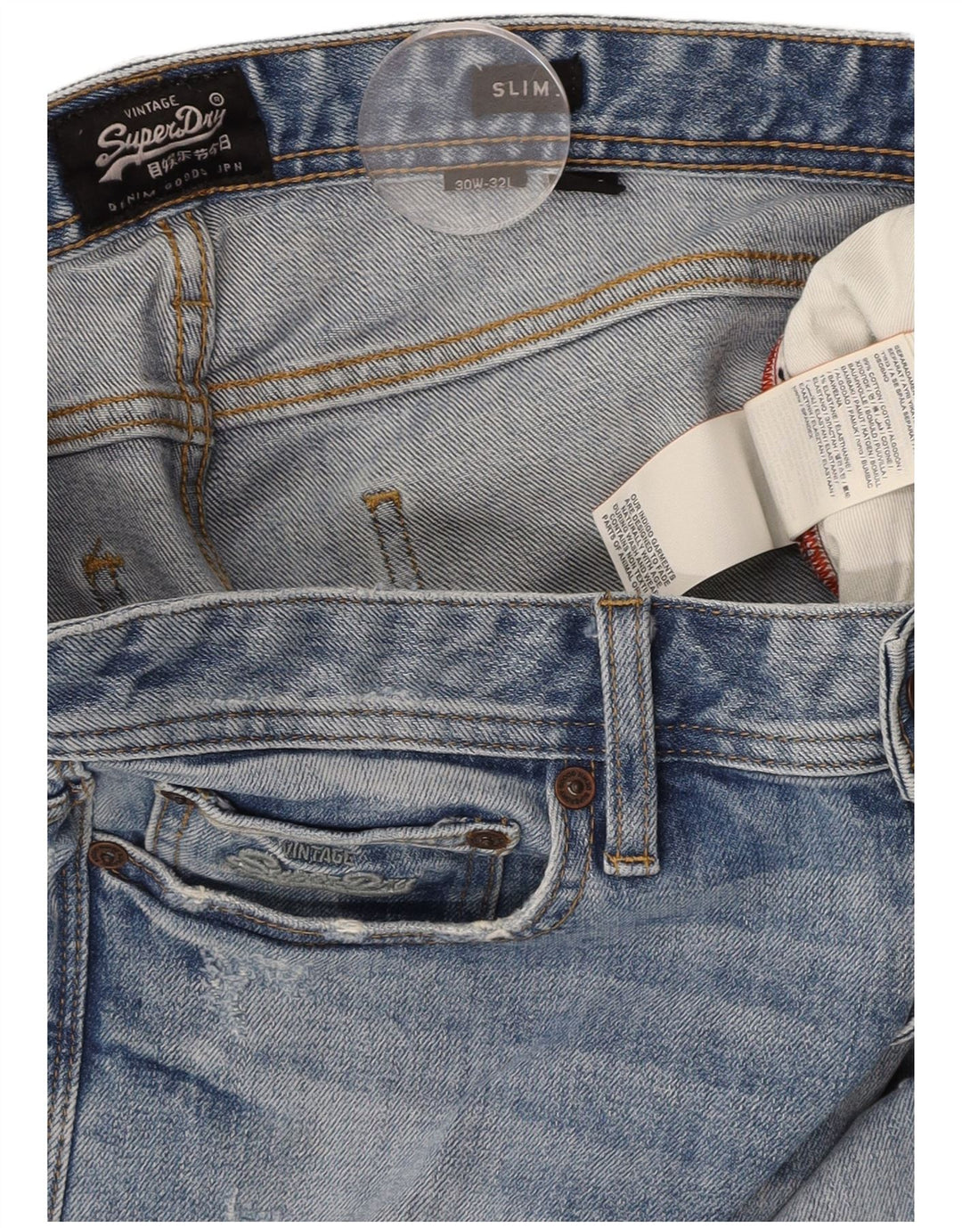 SUPERDRY Blugi pentru bărbați slim, învechiți, W30 L32, bumbac albastru