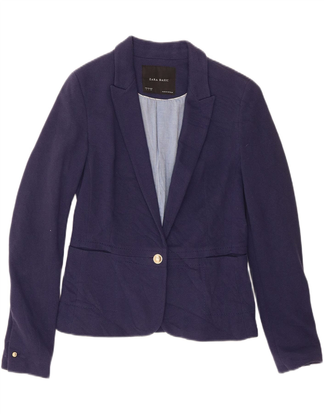 Jachetă pentru femei Zara Crop 1 Button Blazer UK 16 Mare Bumbac bleumarin