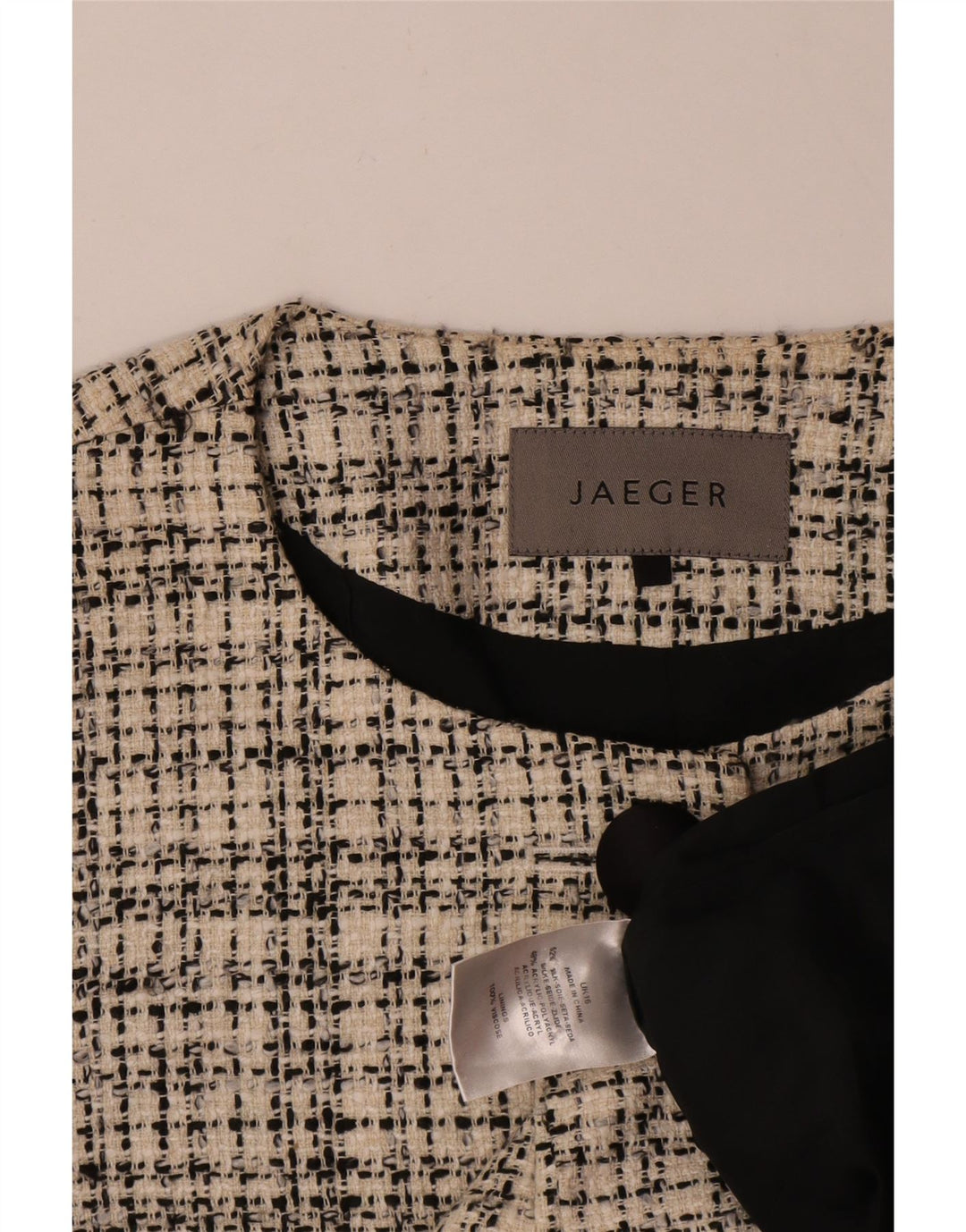 Sacou Jaeger pentru femei, cu 4 nasturi, cu maneci 3/4, UK 16, mare, bej, carouri