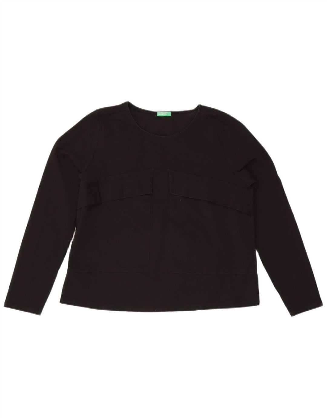 BENETTON Top supradimensionat pentru femei cu mânecă lungă UK 10 Bumbac negru mic