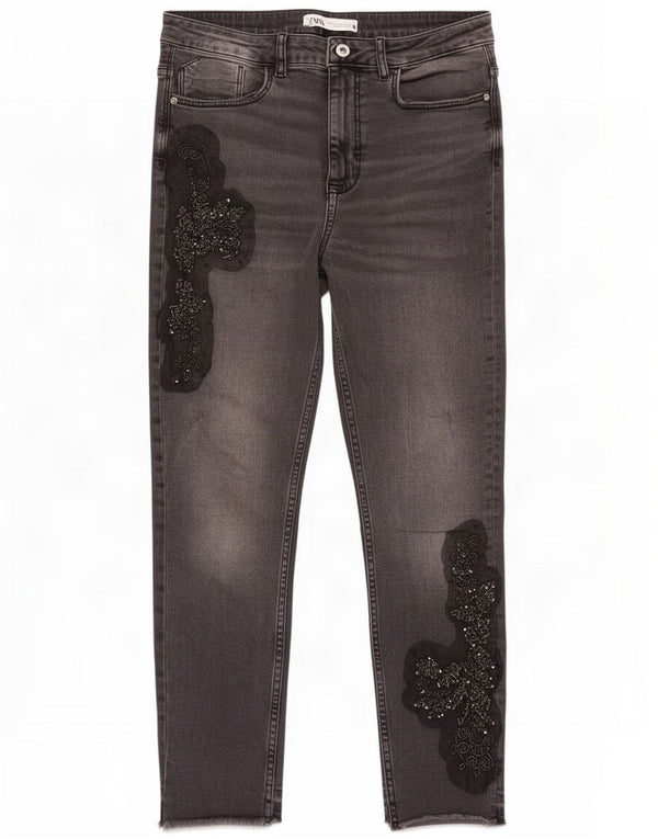 Blugi tăiați pentru femei cu talie înaltă Zara EU 40 Medium L30 L24 Gri Floral