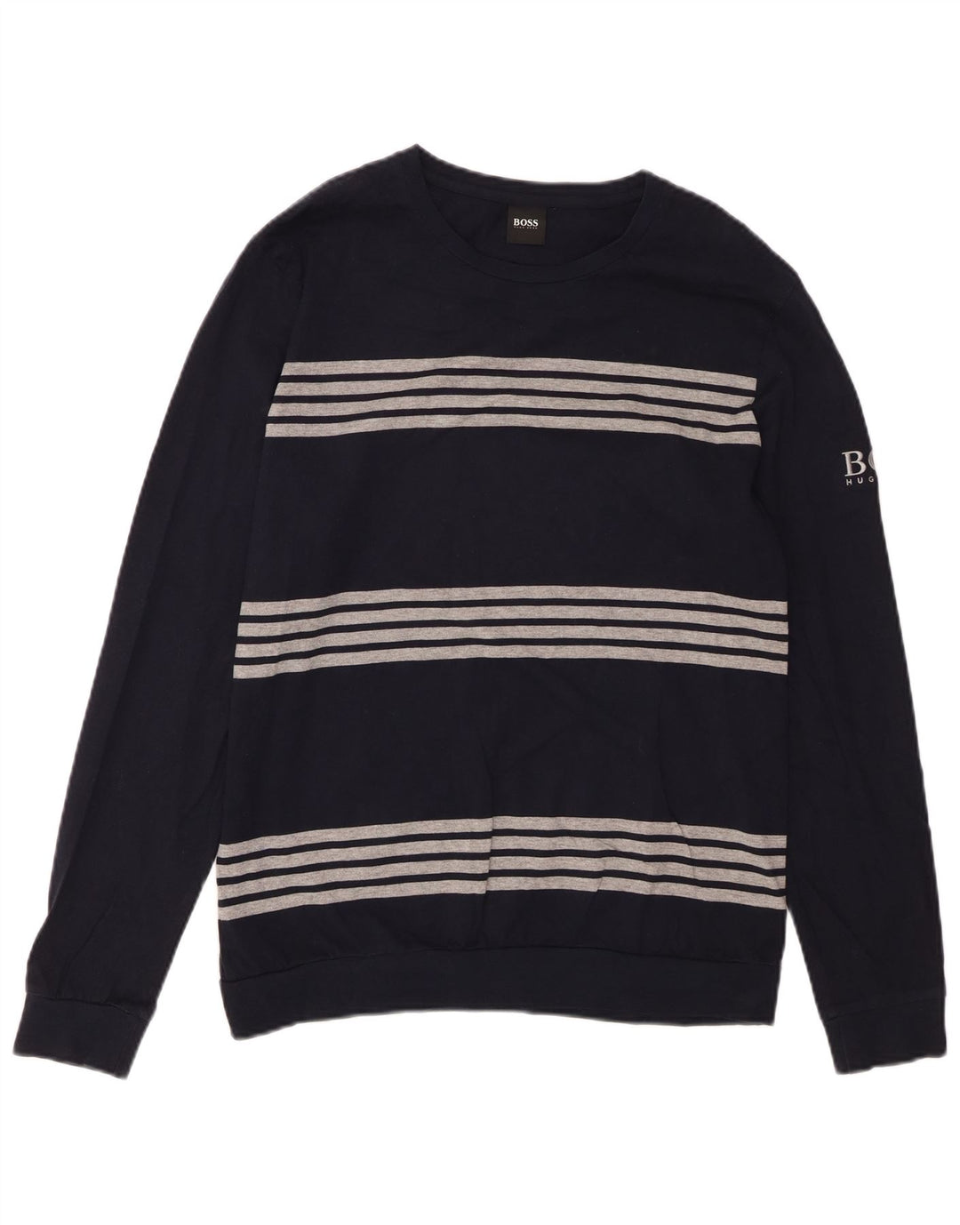 Top pentru bărbați HUGO BOSS cu mânecă lungă, mediu bleumarin, bumbac cu dungi