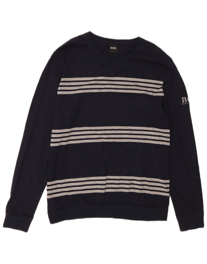 Top pentru bărbați HUGO BOSS cu mânecă lungă, mediu bleumarin, bumbac cu dungi