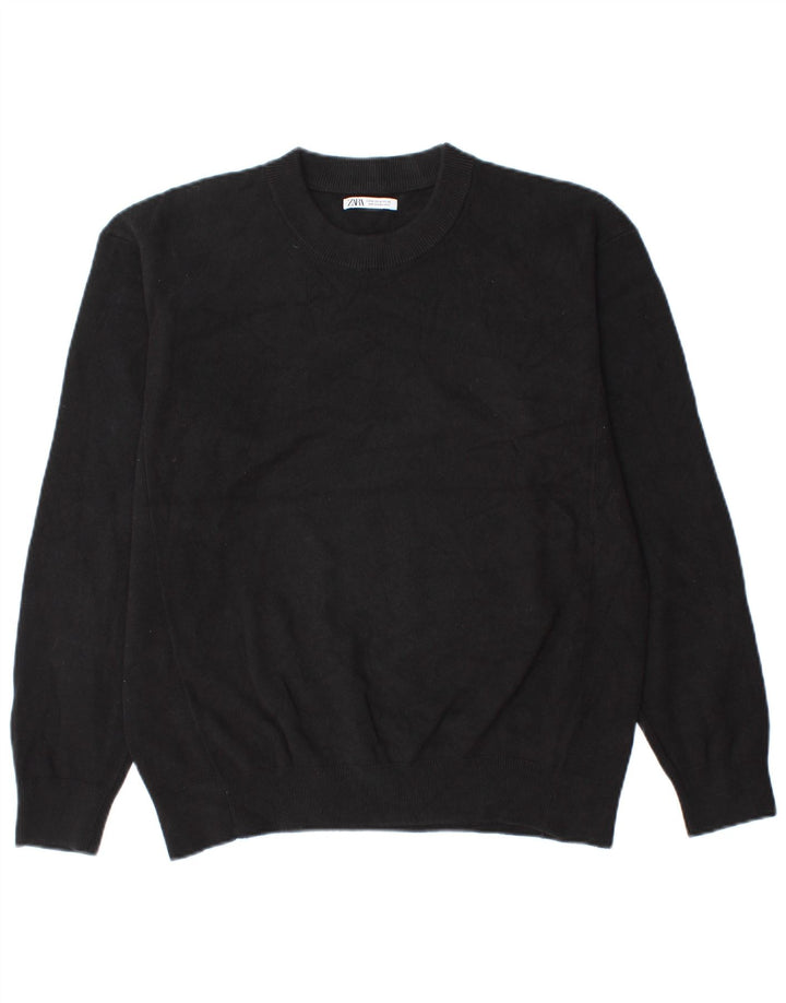 Pulover pentru bărbați Zara, cu gât crew, bumbac mediu negru