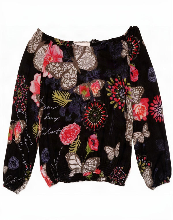 Desigual Womens Off Shore Oversized Bluze Top UK 10 Small Black Floral