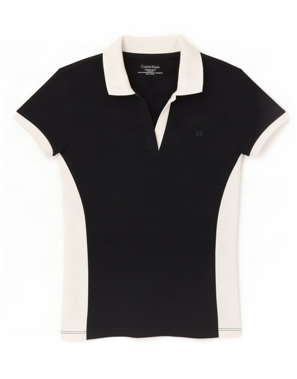 Tricou polo Calvin Klein pentru femei UK 6 XS, bumbac negru color bloc