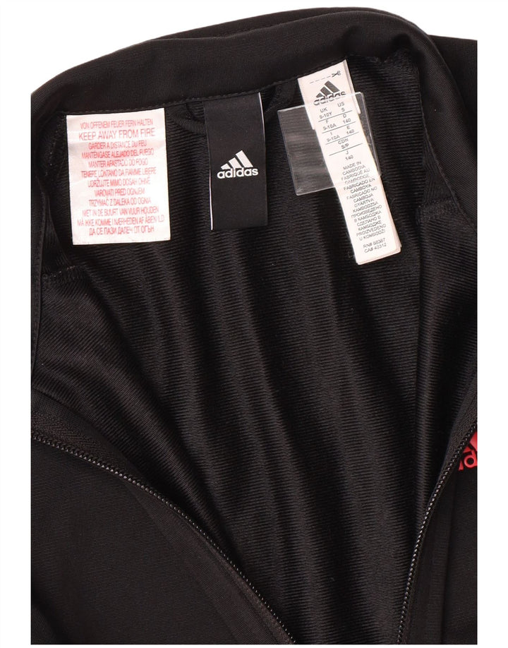 ADIDAS Girls Tracksuit Top Jacket 9-10 Years Black Polyester
