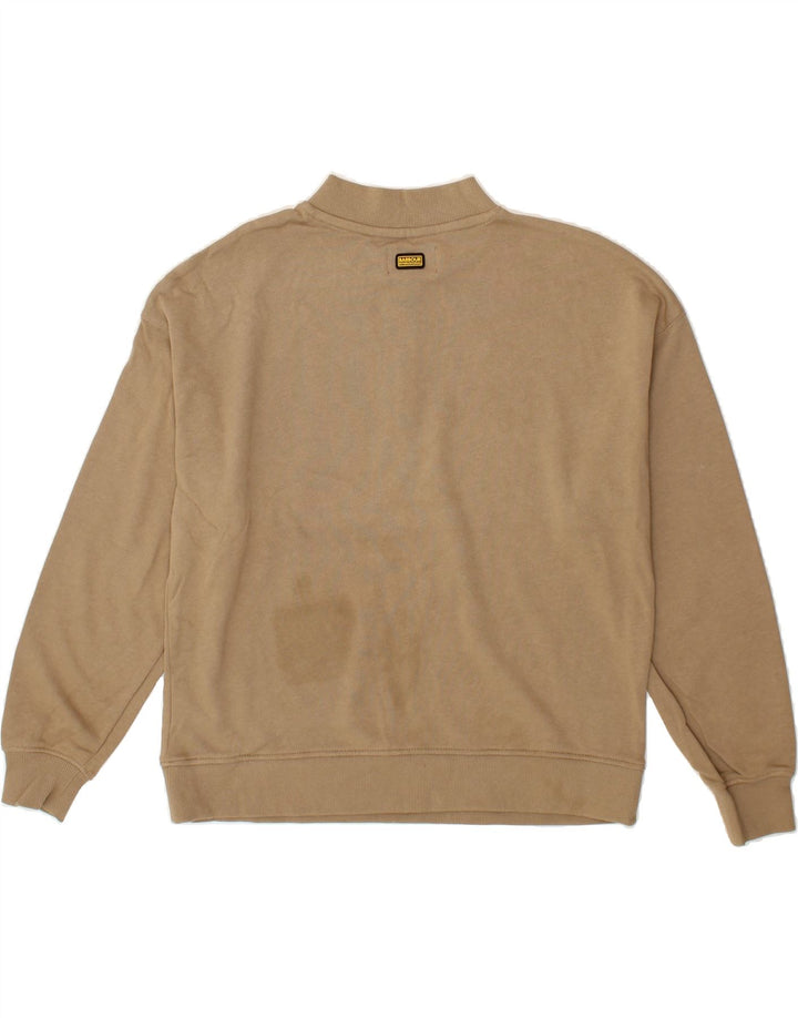 BARBOUR Womens Oversized Zip Neck Sweatshirt Jumper UK 8 Small Brown Vintage Barbour and Second-Hand Barbour from Messina Hembry 