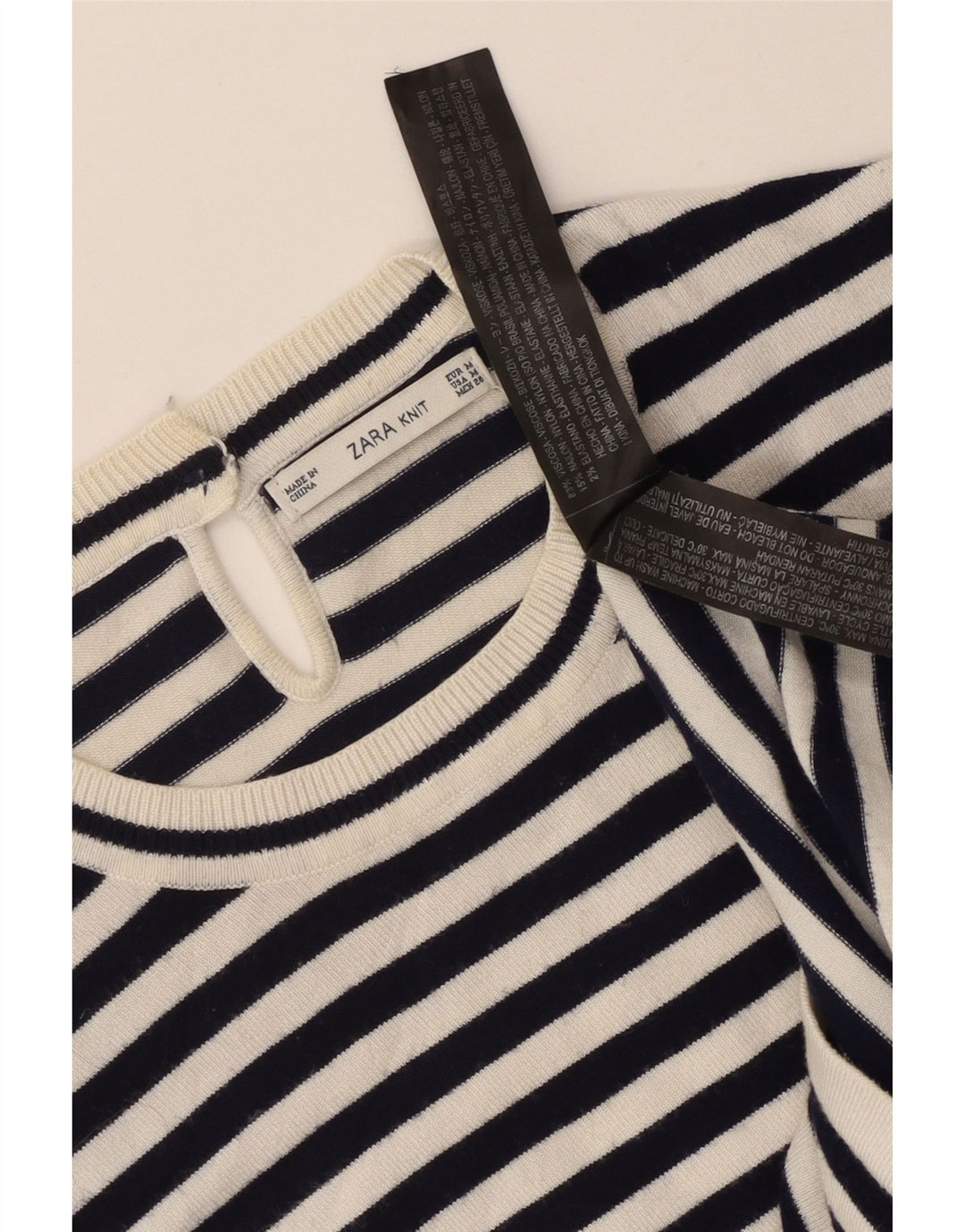 Top tricou pentru femei Zara UK 12 Medium White Striped Viscose