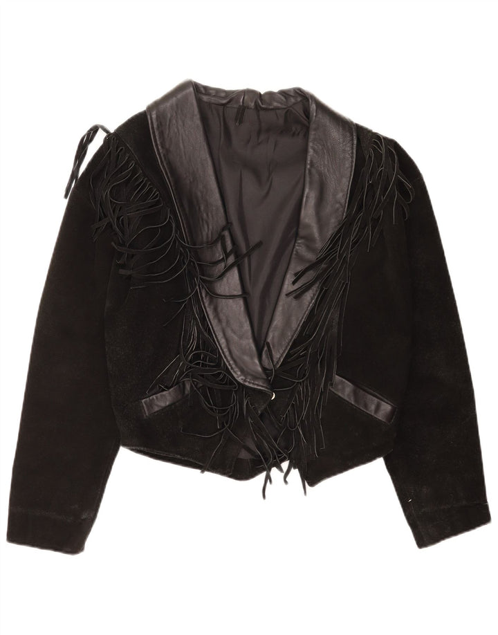 Jachetă Western Crop Suede Vintage pentru femei UK 14 Medium Black