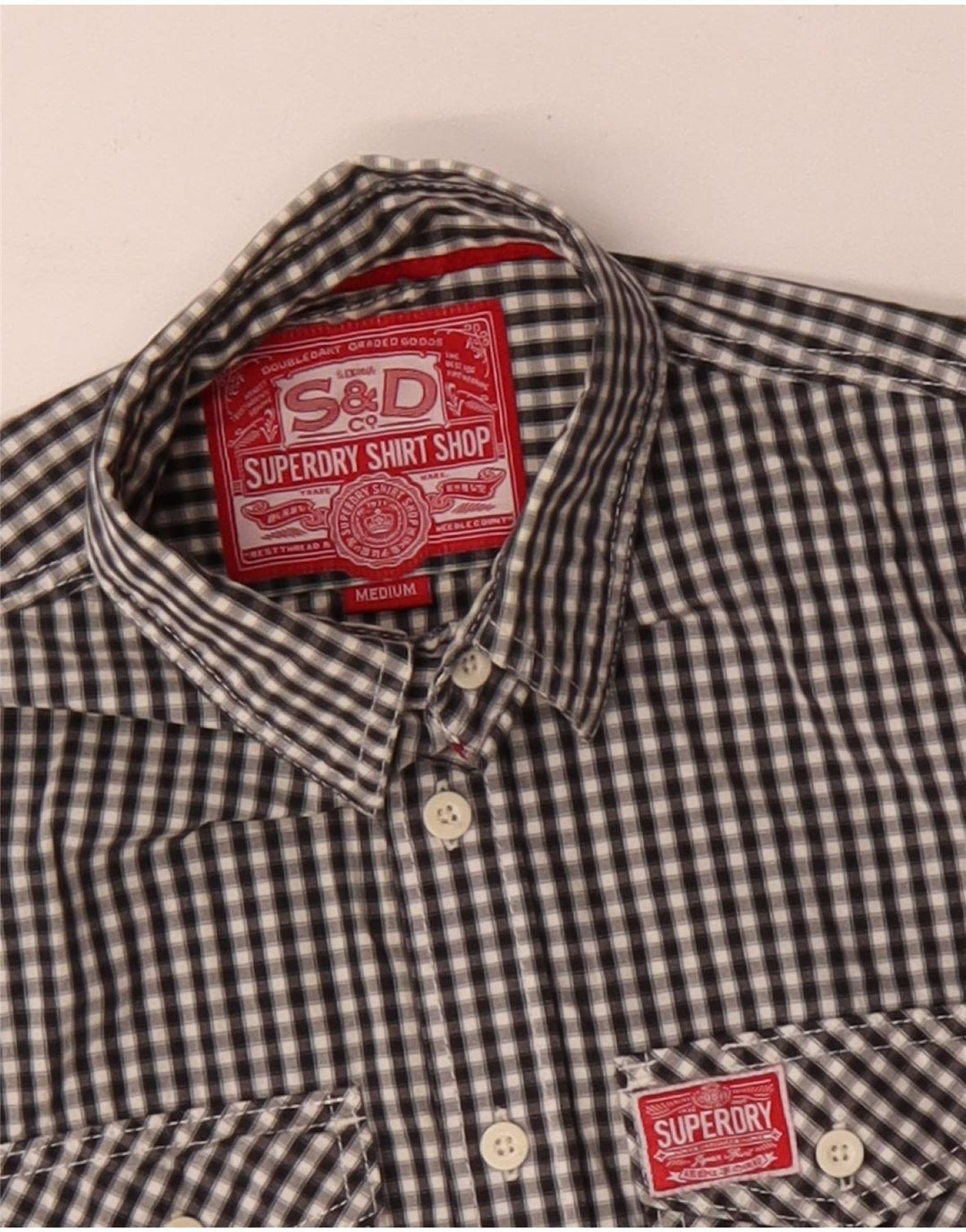 Cămașă pentru bărbați Superdry, bumbac vichy negru mediu