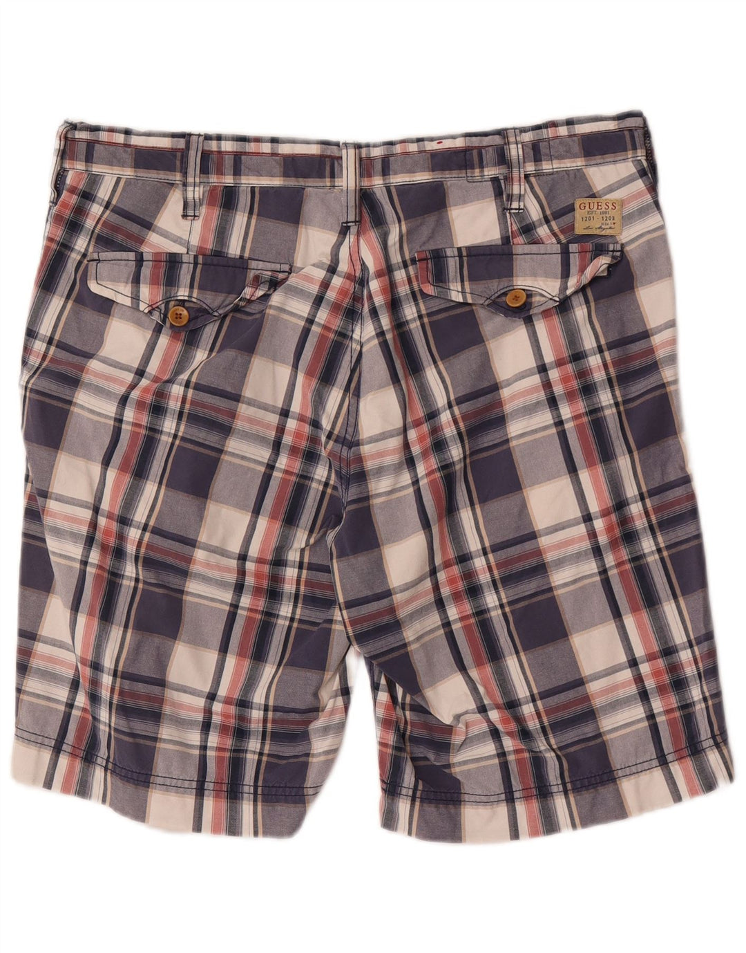 Pantaloni scurți chino Guess pentru bărbați W34, mari, din bumbac cu carouri, albastru