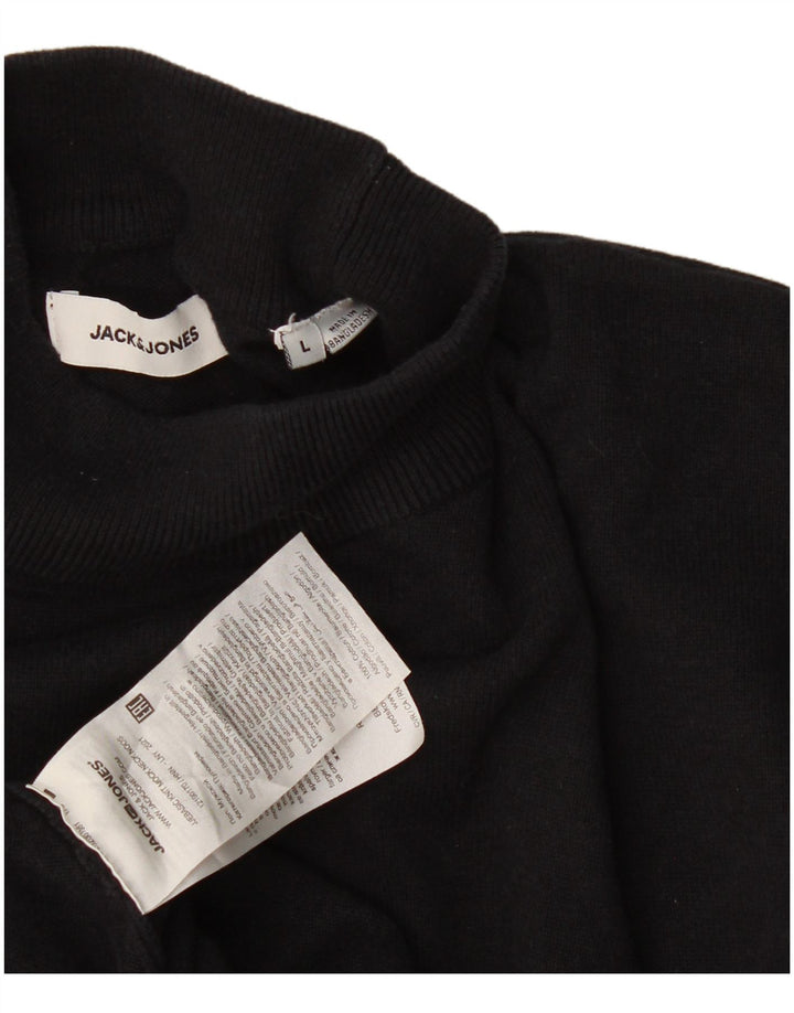 Jack & Jones Pulover cu gât țestoasă pentru bărbați, bumbac mare, negru