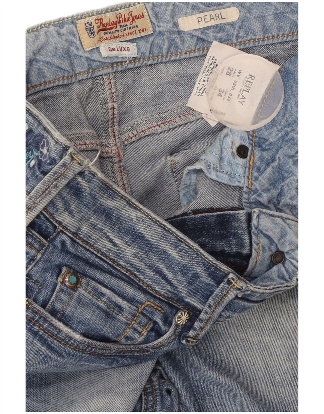 REPLAY Blugi subțiri perlat pentru femei W28 L34 Bumbac Floral Albastru