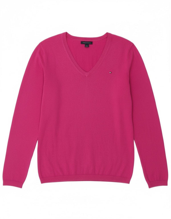 Pulover pentru femei Tommy Hilfiger cu decolteu în V UK 10 mic bumbac roz