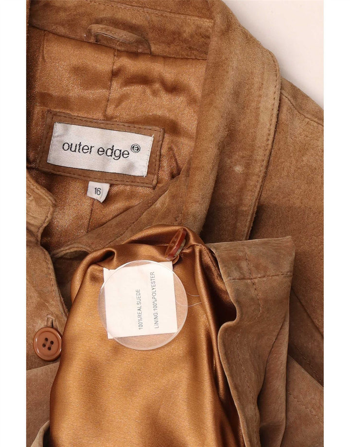 Geaca de piele intoarsa pentru femei Outer Edge UK 16, maro, piele mare