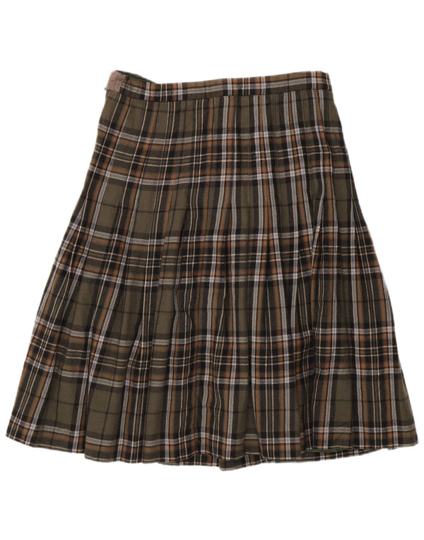 Fustă A-Line plisată cu talie înaltă pentru femei Vintage IT 46 Large W30 Khaki Check