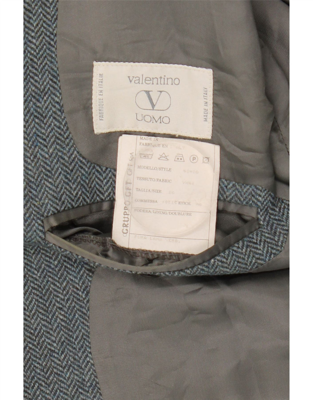 Jachetă Valentino pentru bărbați, cu 2 nasturi, IT 50, lână mare, gri cu oase