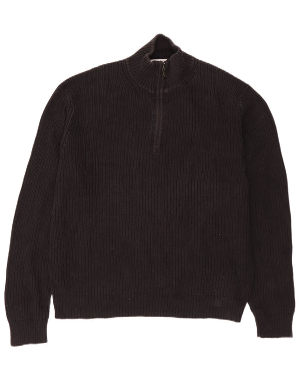Pulover Calvin Klein pentru bărbați, cu fermoar, cu gât, bumbac mare, negru