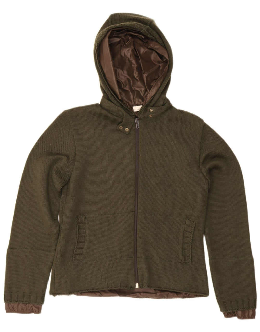 Jachetă bomber cu glugă din tricot Pinko pentru femei UK 10 Lână kaki mică
