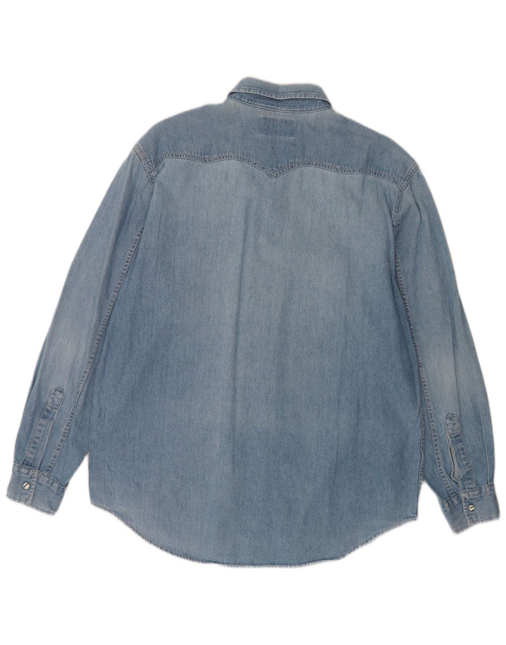 Cămașă de denim vintage pentru bărbați, bumbac albastru mediu