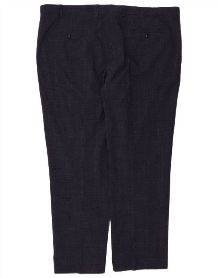 Pantaloni de costum obișnuiți pentru bărbați Marks & Spencer L42 L29 Lână cu carouri bleumarin