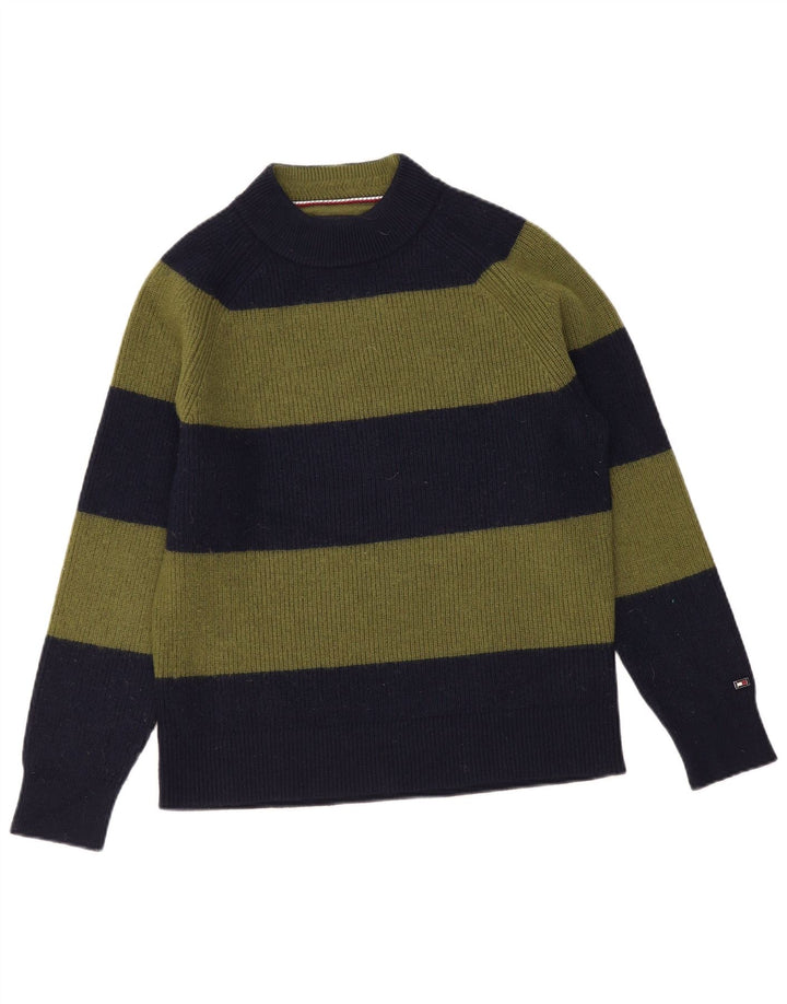 Pulover Tommy Hilfiger pentru bărbați cu gât țestoasă din lână cu dungi kaki mediu