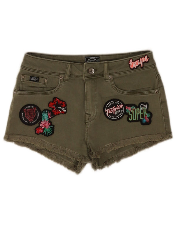 Pantaloni scurți din denim grafic Superdry pentru femei W28 Medium Green Floral Tropical