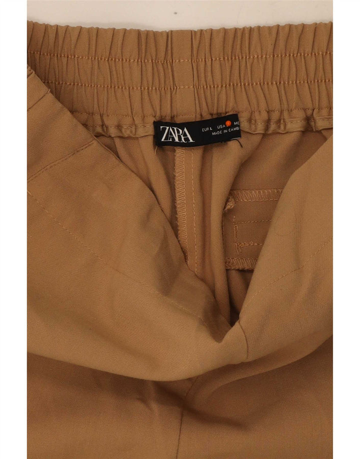 Pantaloni tăiați pentru femei Zara, slim, L33 L24, poliester bej