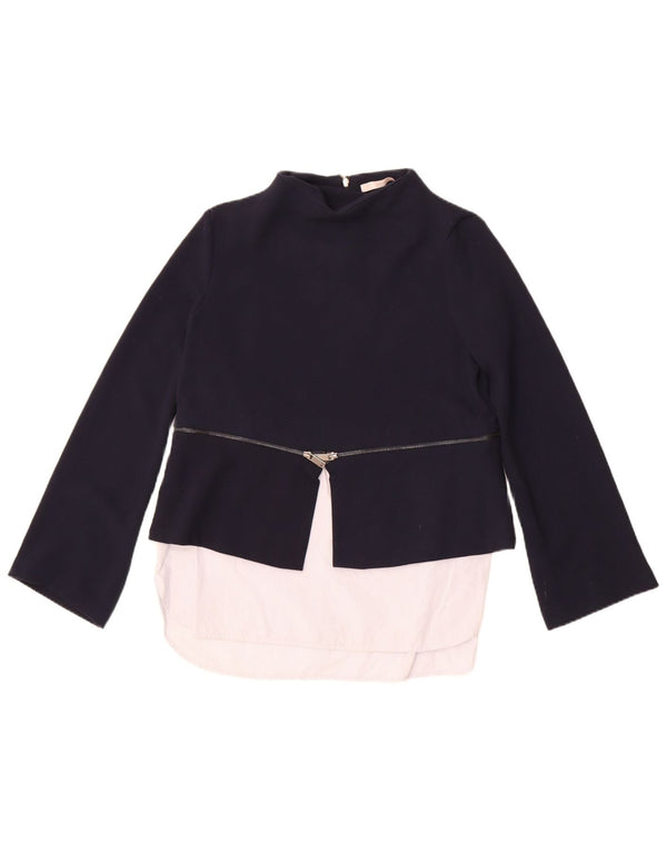 Zara Womens Long Sleeve Tunic Top UK 12 Medium Navy Blue Colourblock