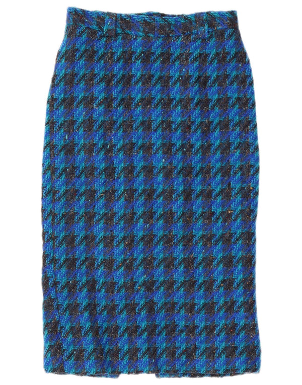 Fusta midi pentru femei VINTAGE W28 Medium Blue Houndstooth