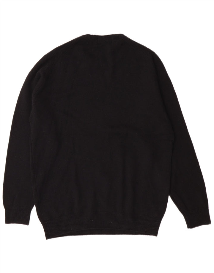 Pulover pentru bărbați Marks & Spencer, cu gât roșu, din lână de miel neagră mică