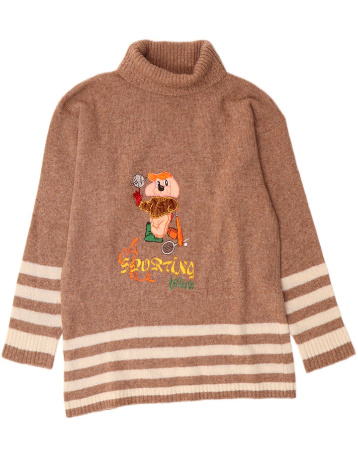 Pulover vintage pentru femei cu paragate cu gât rulat, cu dungi maro mediu, UK 14