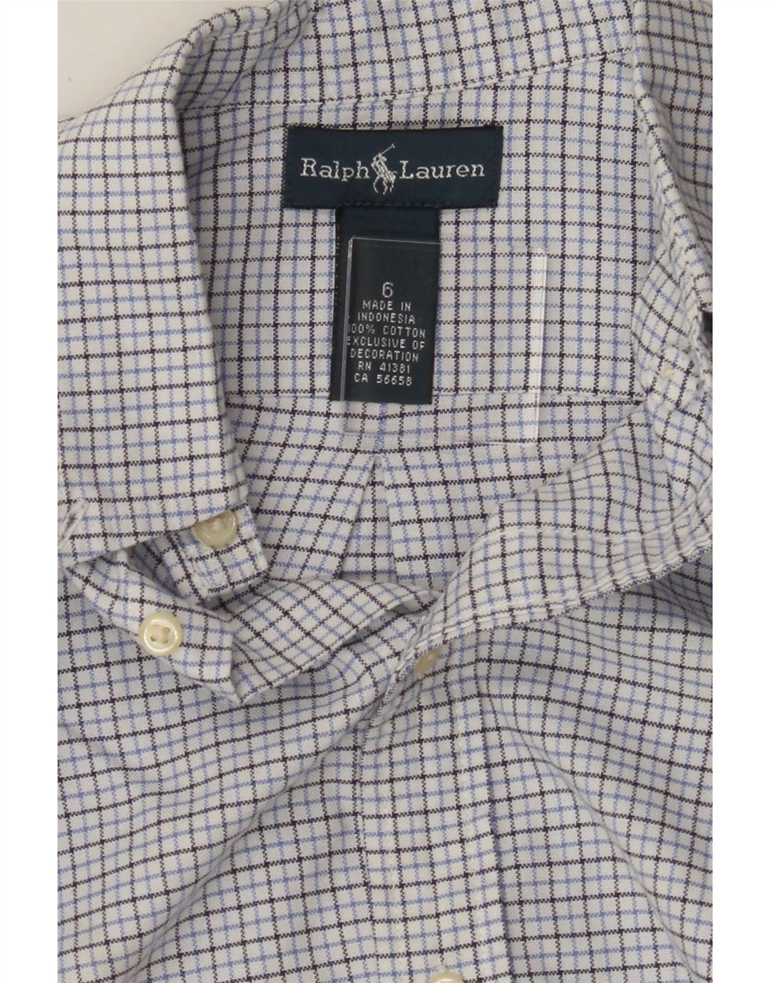 RALPH LAUREN Boys Shirt 5-6 Years Blue Check Cotton Vintage Ralph Lauren and Second-Hand Ralph Lauren from Messina Hembry 