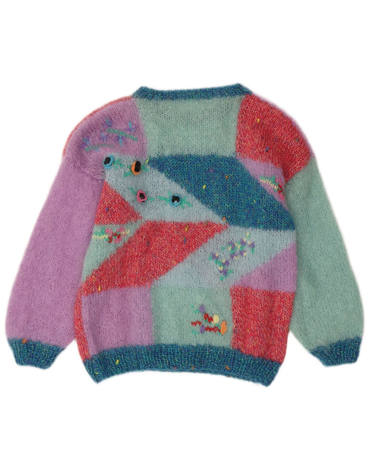Pulover vintage pentru femei cu decolteu triplu UK 16 mare multicolor