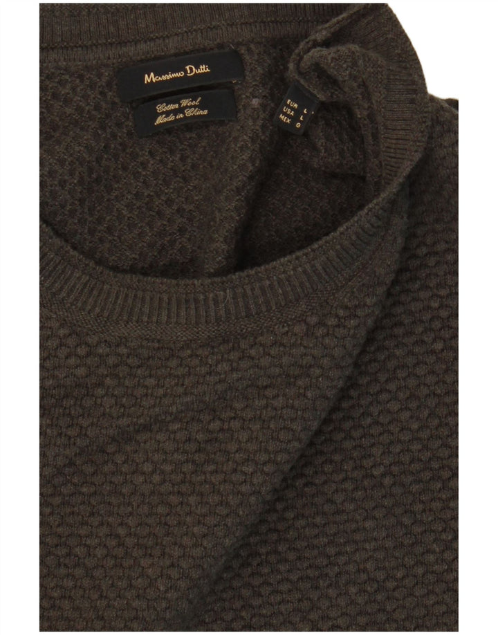 MASSIMO DUTTI Pulover pentru bărbați cu gât crew pulover mare bumbac kaki