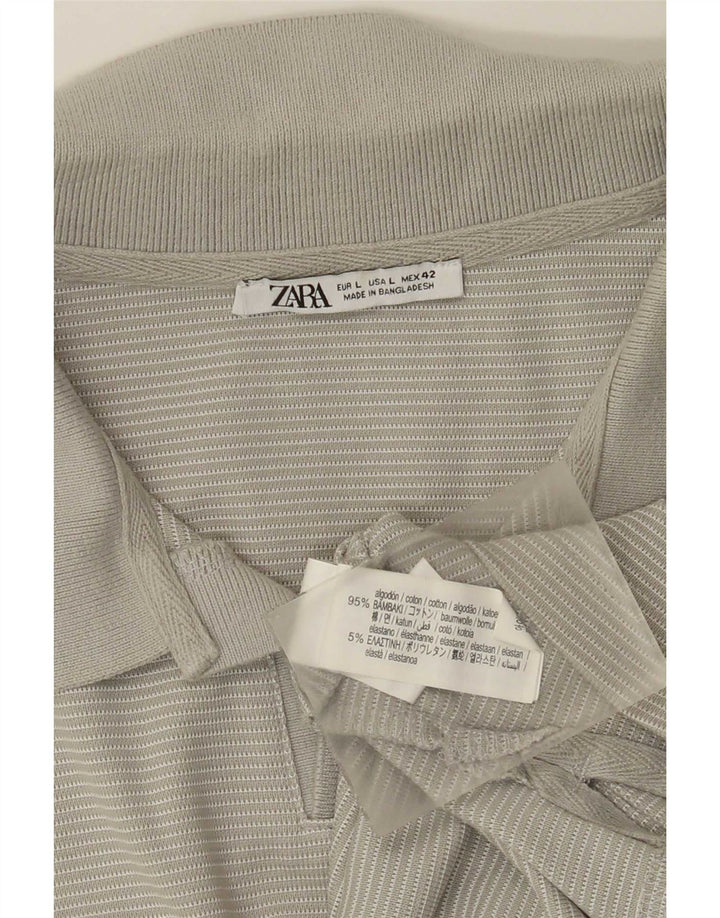 Cămașă polo pentru bărbați Zara, mare, gri, cu dungi, bumbac