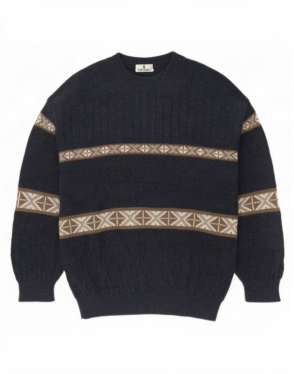 Pulover vintage pentru bărbați cu gât țestoasă, mijlociu, bleumarin, Fair Isle