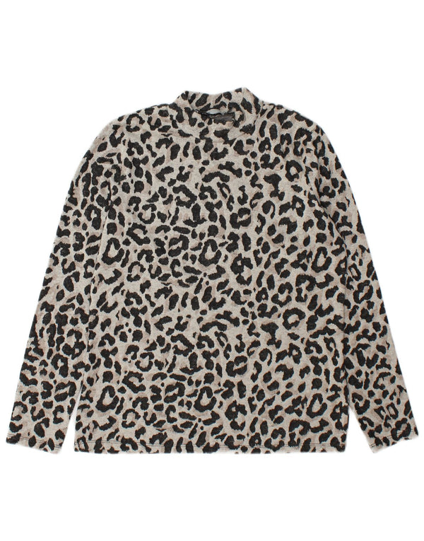Oasis Top pentru femei cu mânecă lungă UK 14 Medium Gri Animal Print Poliester