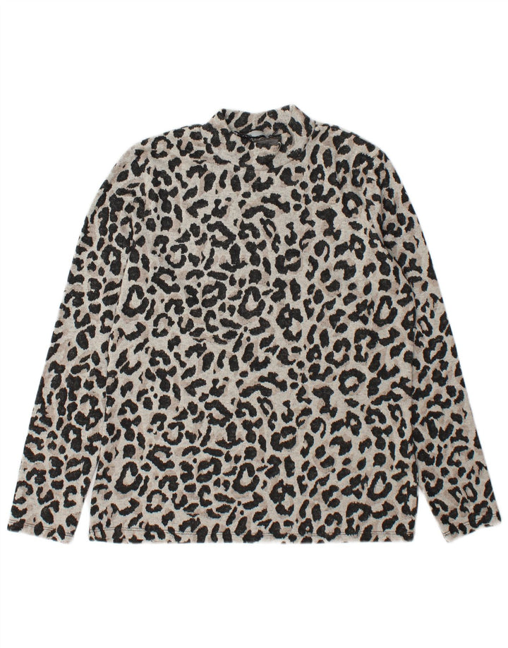 Oasis Top pentru femei cu mânecă lungă UK 14 Medium Gri Animal Print Poliester