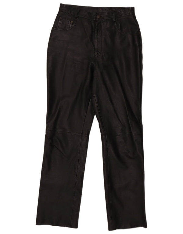 Pantaloni drepți din piele vintage pentru femei UK 14 Medium W30 L31 Negru