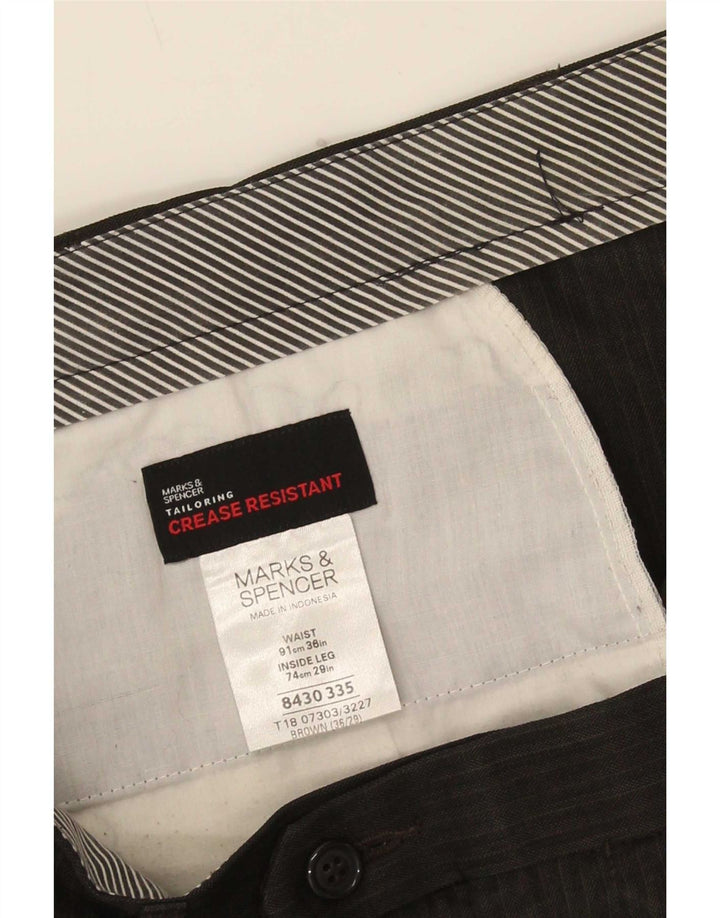 Marks & Spencer Pantaloni de costum bărbătesc cu gheață W36 L29 maro poliester cu dungi
