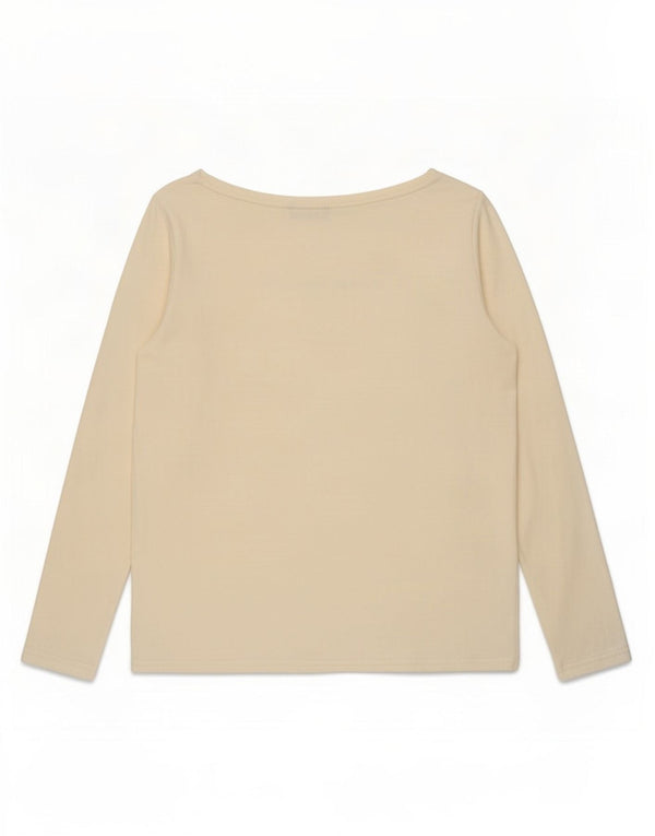 Benetton Womens Graphic Top Long Sleeve UK 8 Small Beige