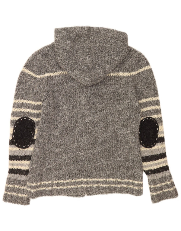 Cardigan vintage cu glugă pentru femei UK 8 Lână cu dungi gri mici