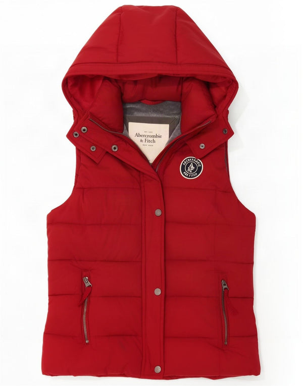 Gilet căptușit cu glugă Abercrombie & Fitch pentru femei UK 10 Poliester roșu mic
