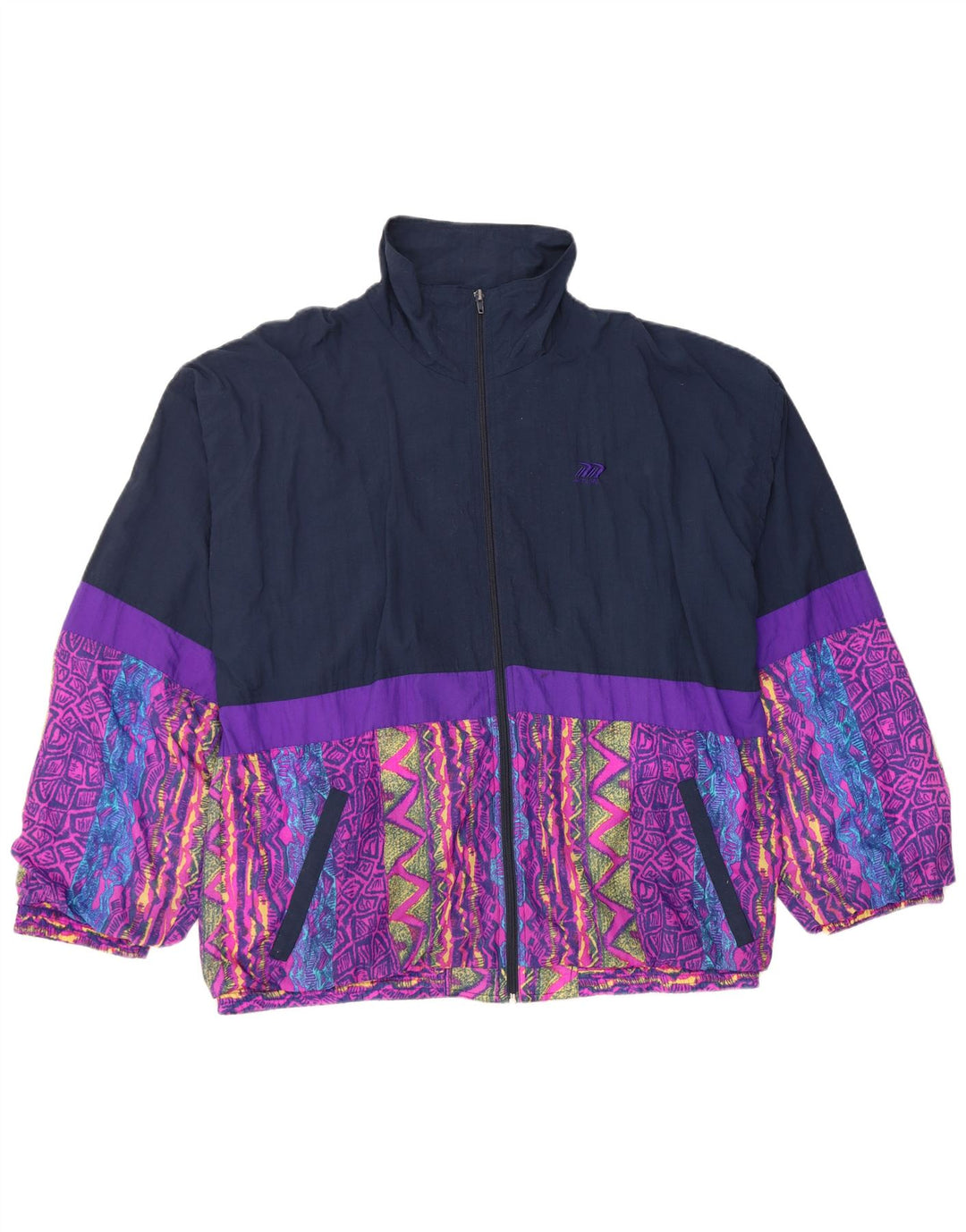 Jachetă de trening pentru bărbați VINTAGE Marea Britanie 46/48 XL Nailon cu blocuri de culoare bleumarin